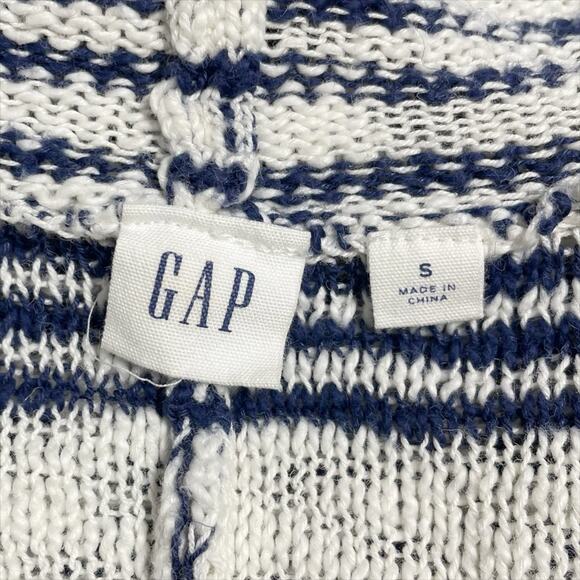 GAP Sleeveless White/Navy Stripe Sleeveless Fringed Cardigan Size S (fits L) - Picture 5 of 6
